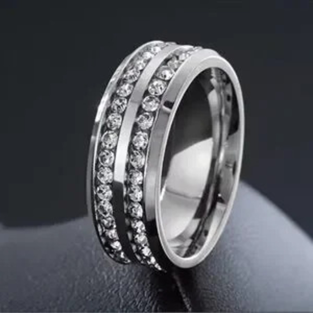 Stainless Steel Cubic Zirconia Ring Zircon Wedding Ring for Women Men 6,7,8
